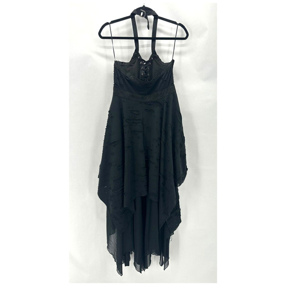 Killstar Badlands Halter Midi Dress L Black Distressed Goth Punk Witchy Vampire - Picture 7 of 12